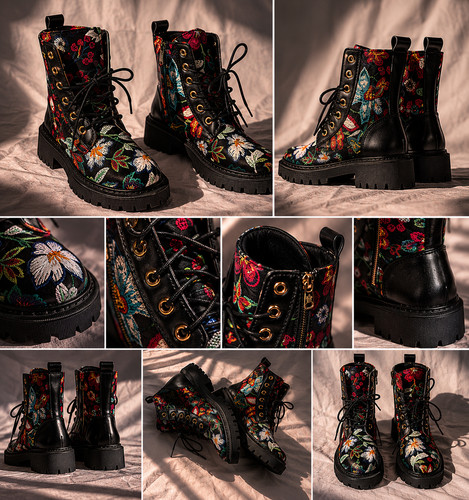 Black flower chelsea - , boots